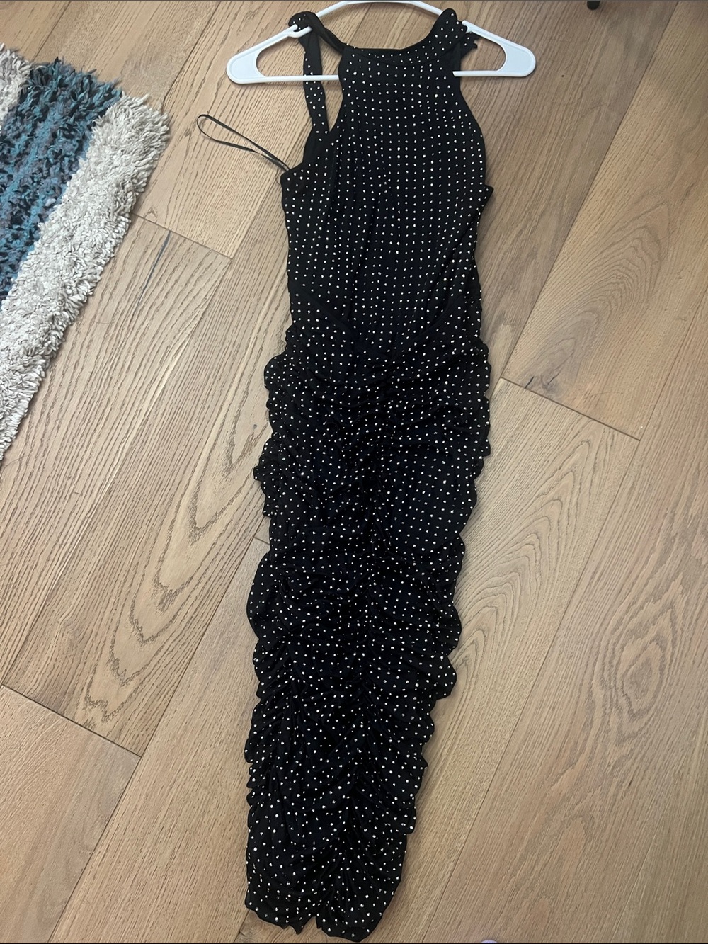 Fashion Nova Black Polka Dot Ruched Maxi Dress